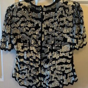 Black and Silver Sequin Women's Vintage Top